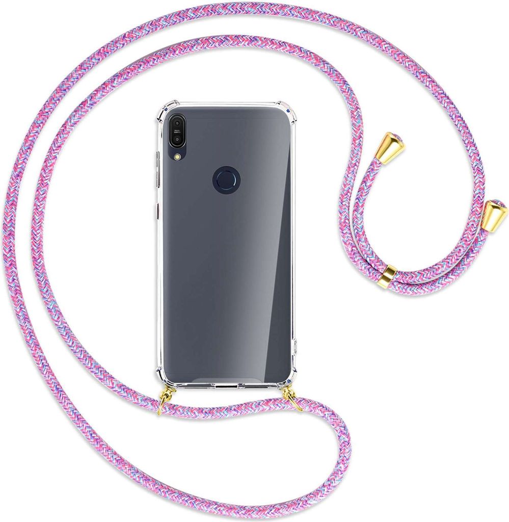 Handykette Backcover-Schutzhülle mit Band (Metall goldfarben) für Asus ZenFone Max Pro M1 - lila/rosa/blau