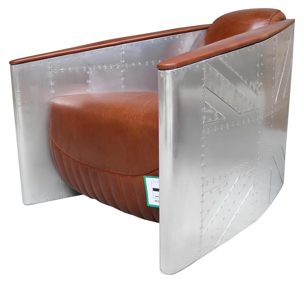 Sofa Sessel Echtleder Couch club Lounge Aviator Vintage Aluminium Flugzeug Retro