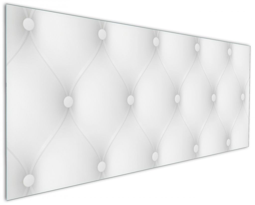 Wallario Küchenrückwand aus Glas, Größe: 125 x 50 cm, Motiv: Weiße Ledertür | Spritzschutz | abwischbar | pflegeleicht | in