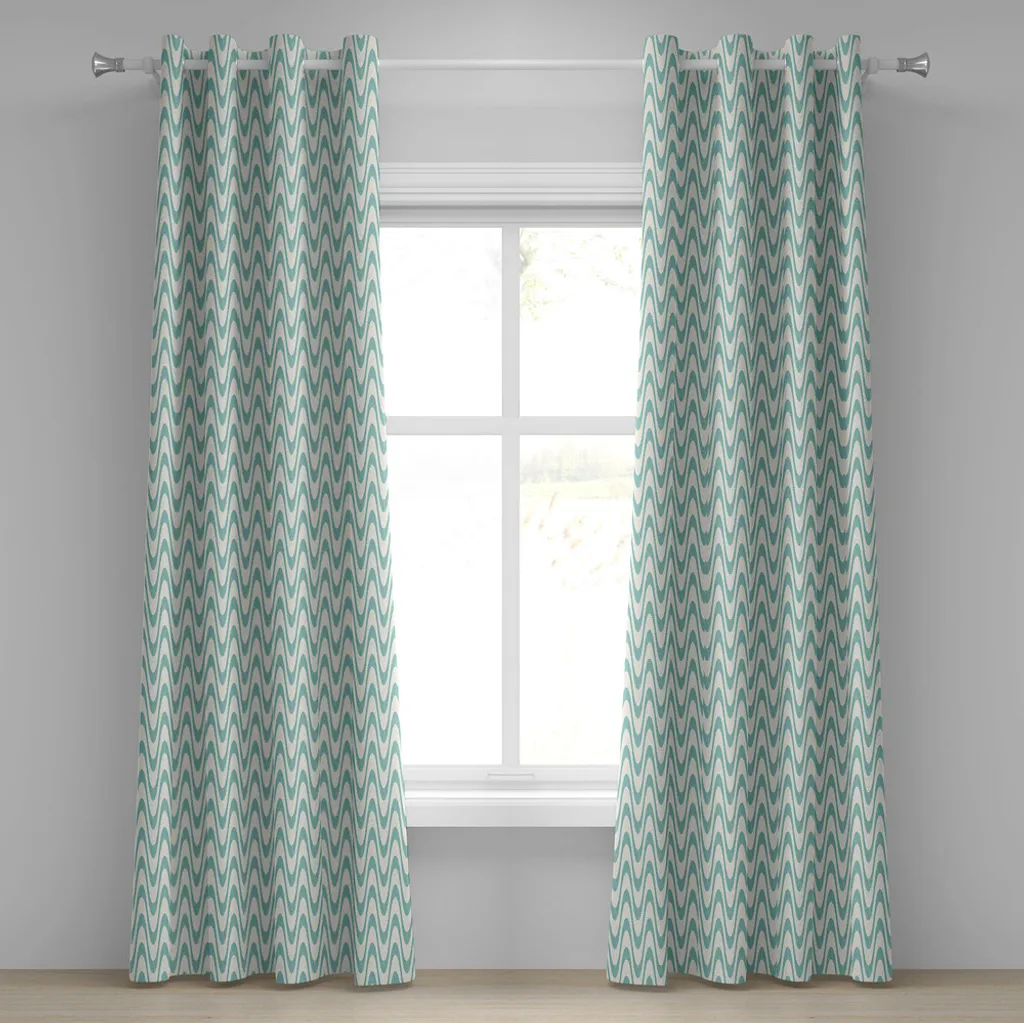 ABAKUHAUS Tenda con occhielli avorio e blu, motivo a strisce ondulate, illustrazione bicolore di linee astratte curve, tende decorative a 2 pannelli, 280 cm x 245 cm, Seafoam e avorio