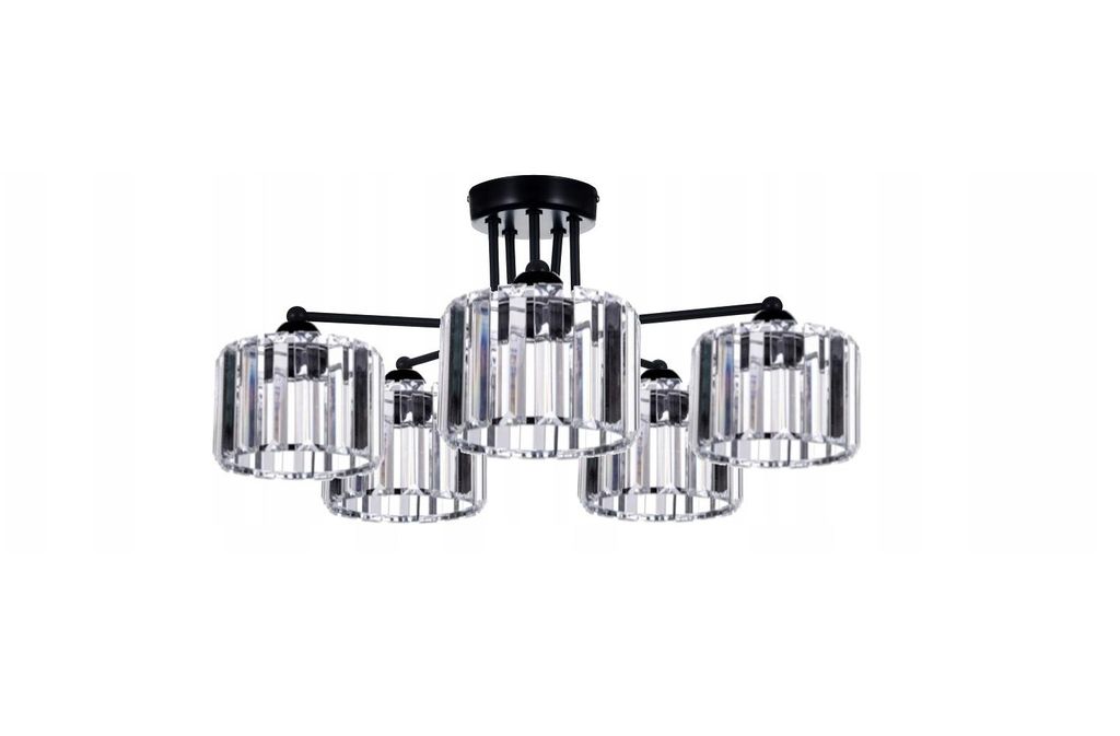 FKL DESIGN Home Deco Deckenlampe Deckenleuchte 5-flammig E27 Kristall Lampenshirm Lampe aus Serie (N490-E5)
