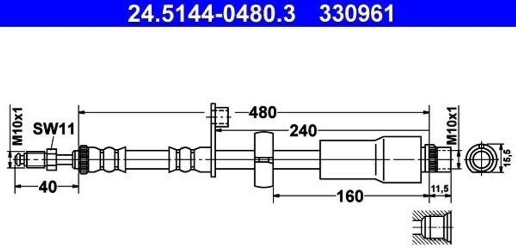 ATE 24.5144-0480.3 - OE 4806 G1 Bremsschlauch für 2008 I (CU), C4 Cactus, C3 III (SX), C3 Picasso (SH), 207 (WA, WC), 207 CC (WD), 207 SW (WK), 20...