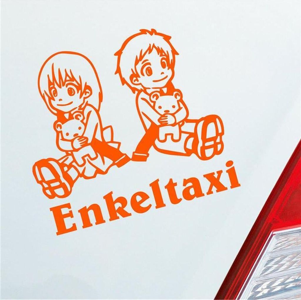 Auto Aufkleber Enkeltaxi Oma Opa Kids Kinder 20x18 cm Orange Sticker Heckscheibenaufkleber