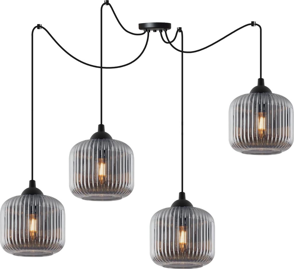Hängelampe RIFFLE Spinne Schwarz 4-flammig Glas Zylinder Grau E27