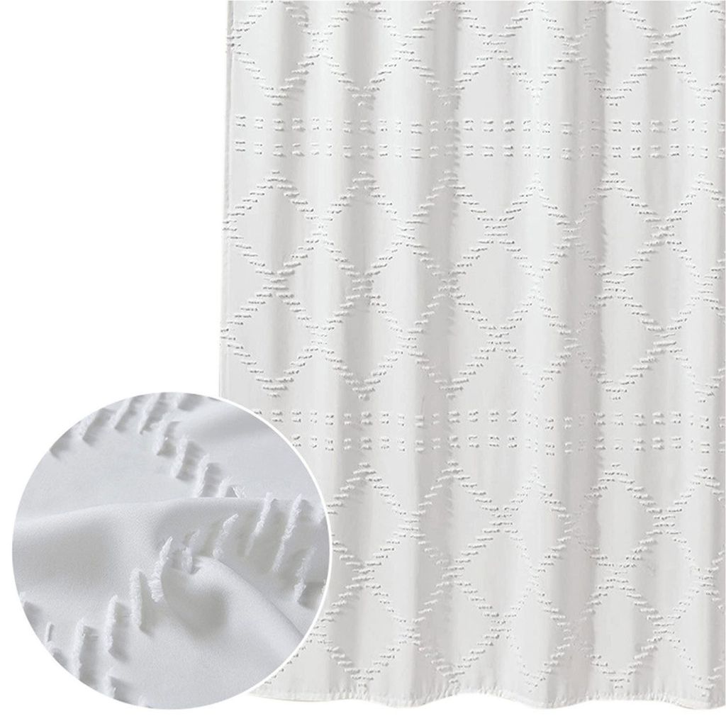 Wasserdicht Duschvorhang 180x200cm, Badewanne Vorhang für Badezimmer mit 12 Duschvorhangring, Weiß A