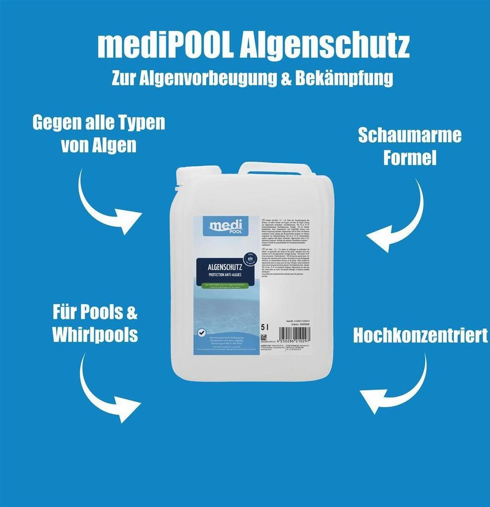 mediPOOL Algenschutzmittel 5 L hochkonzentriert schaumarm Produktbild 