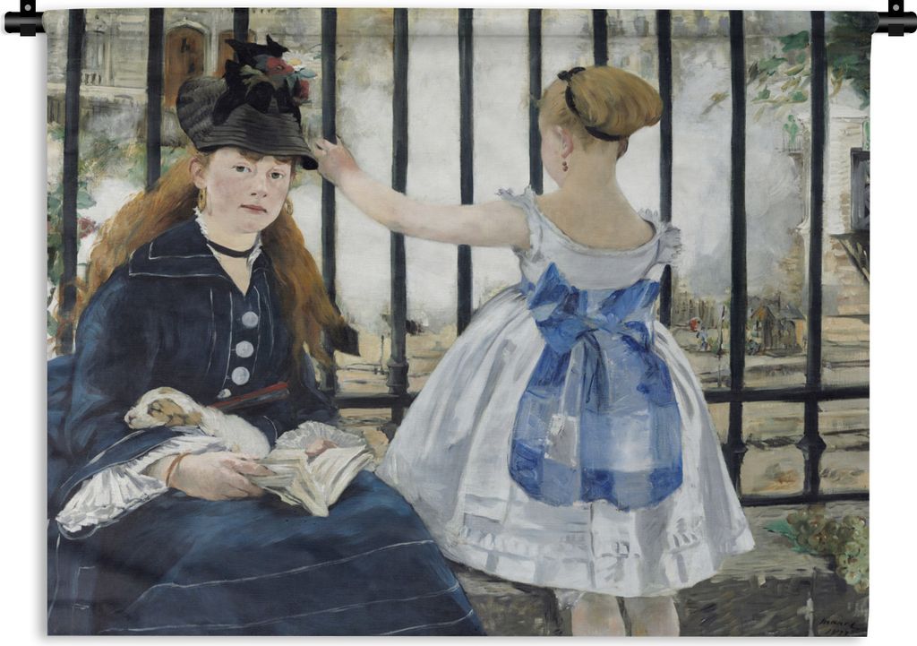 MuchoWow Wandteppich Wandbehang Die Eisenbahn - Edouard Manet 60x45 cm Tapisserie Dekoration Wandtuch - Das Schlafzimmer
