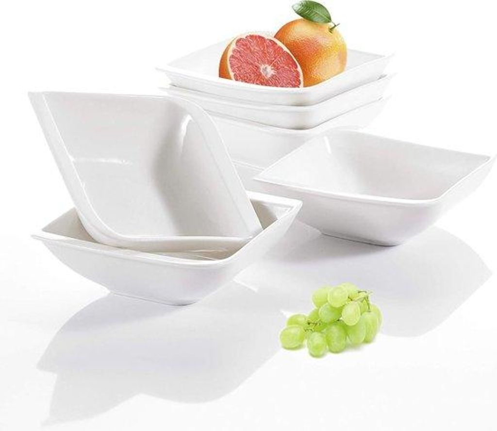 6-teilige quadratische 55-Zoll weiße keramische Haushaltschalen-Set