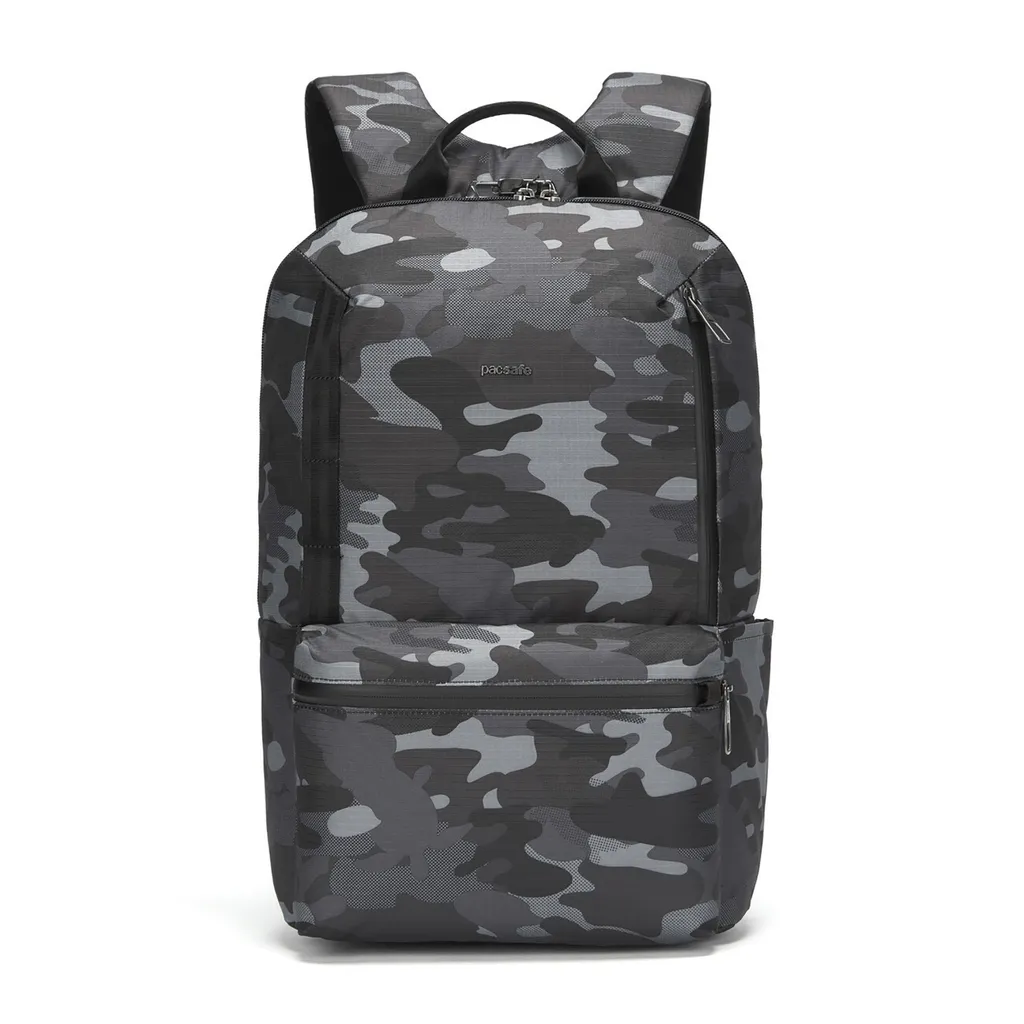 Sac à dos urbain gris camouflage Pacsafe Metrosafe X en tissu recyclé