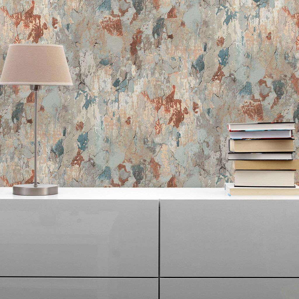 TADESSI Tapete Urban M1-No.647 Vliestapete Grau Rot Tapete in Betonoptik Wohnzimmer Schlafzimmer Küche