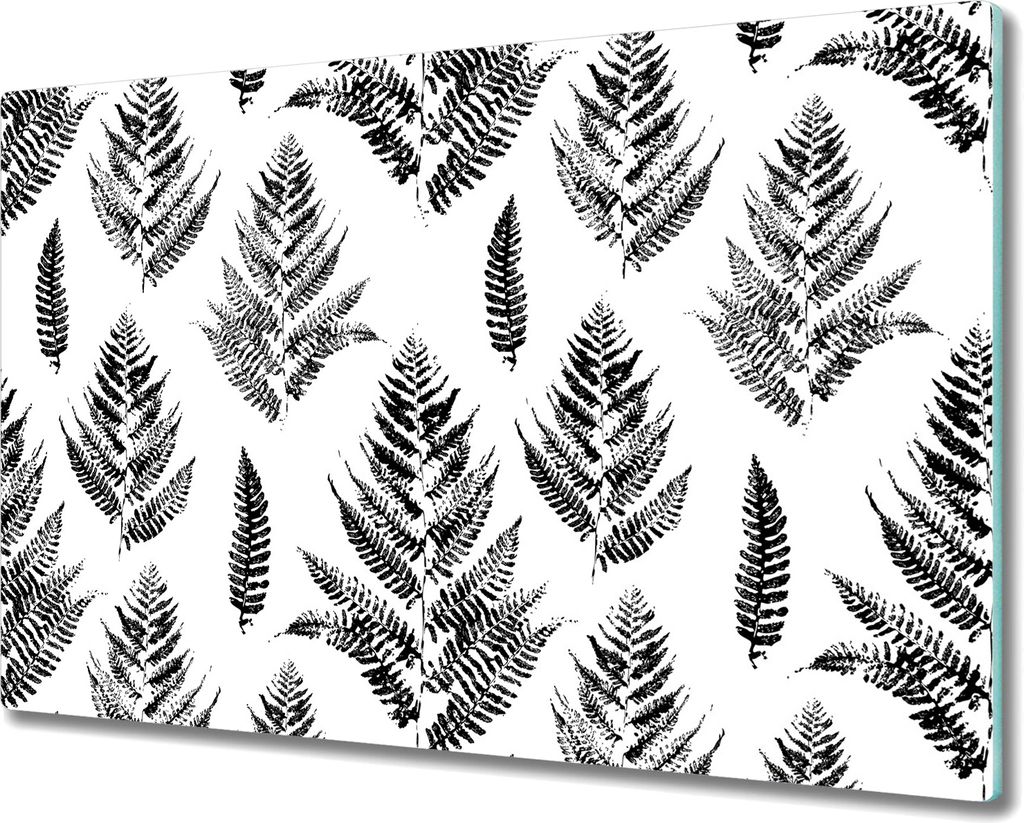 Glas-Herdabdeckplatte Glaskeramikkochfeld-Abdeckung Spritzschutz - 80x52 cm - Farn drucke Schwarz