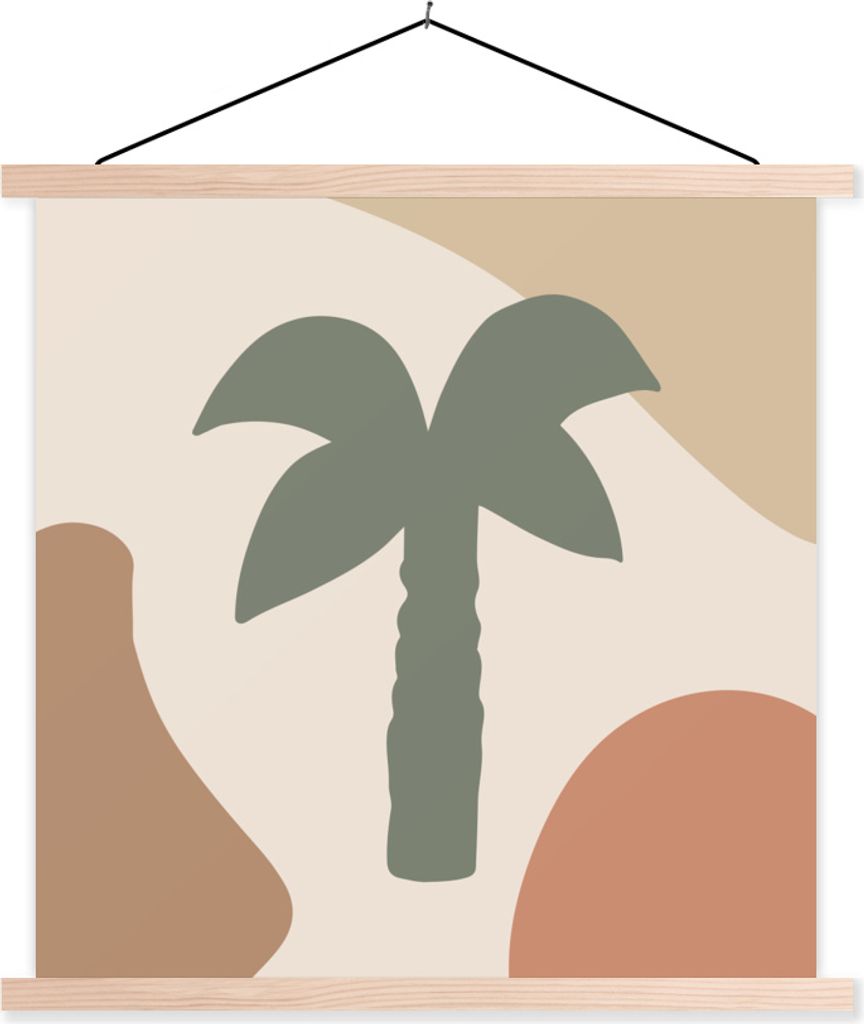 MuchoWow Textilposter Palme - Pastell - Sommer 120x120 cm mit holzfarbenen Rahmen - Textil-Poster