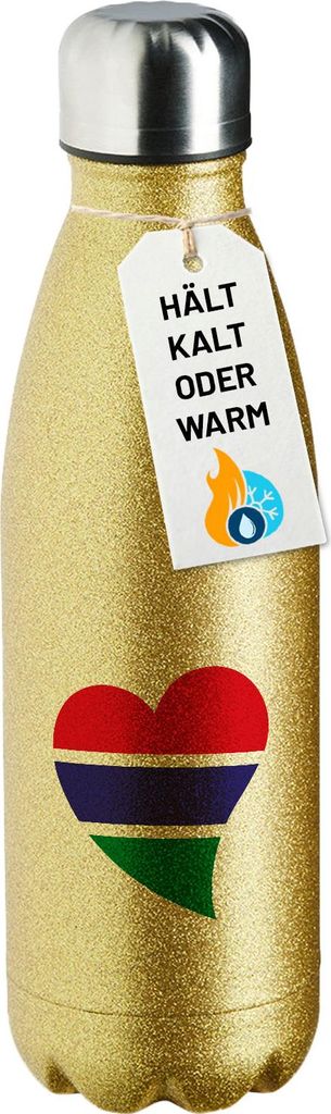 Huuraa Trinkflasche Gambia Flagge Herz 500ml Gold Edelstahl Wasserflasche Trinkflasche Geschenkidee