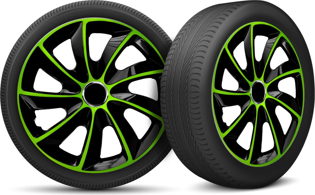 Auto Radkappen Radzierblenden 4er Set passend für alle Stahlfelgen - einstellbarer Sicherungsring - 14 Zoll - Schwarz Grün