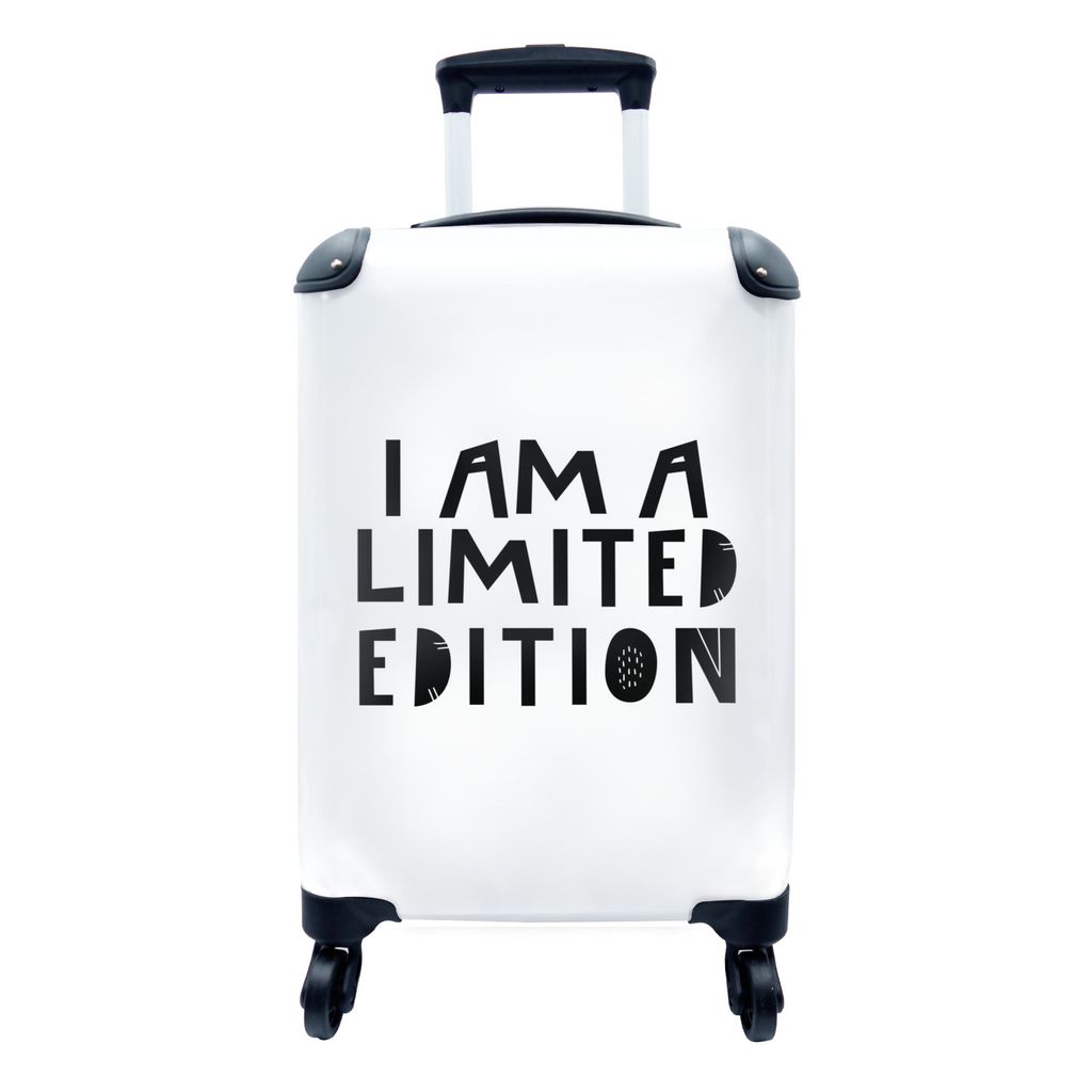 MuchoWow Koffer Handgepäck Trolley Rollkoffer Kleine Reisekoffer mit 4 Rollen - Illustration für Kinder mit dem Zitat "Ich bin eine limitierte ...