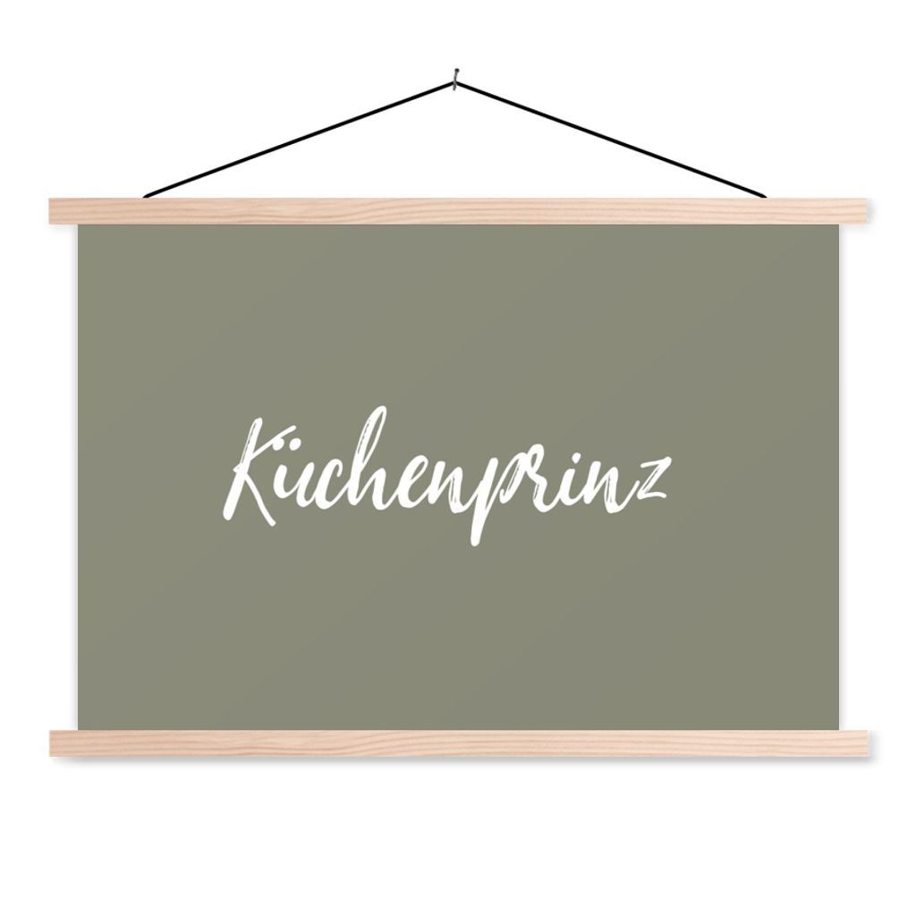 MuchoWow Textilposter Zitate - Küchenprinz - Sprichwörter - Männer 120x80 cm mit holzfarbenen Rahmen - Aufhängeset