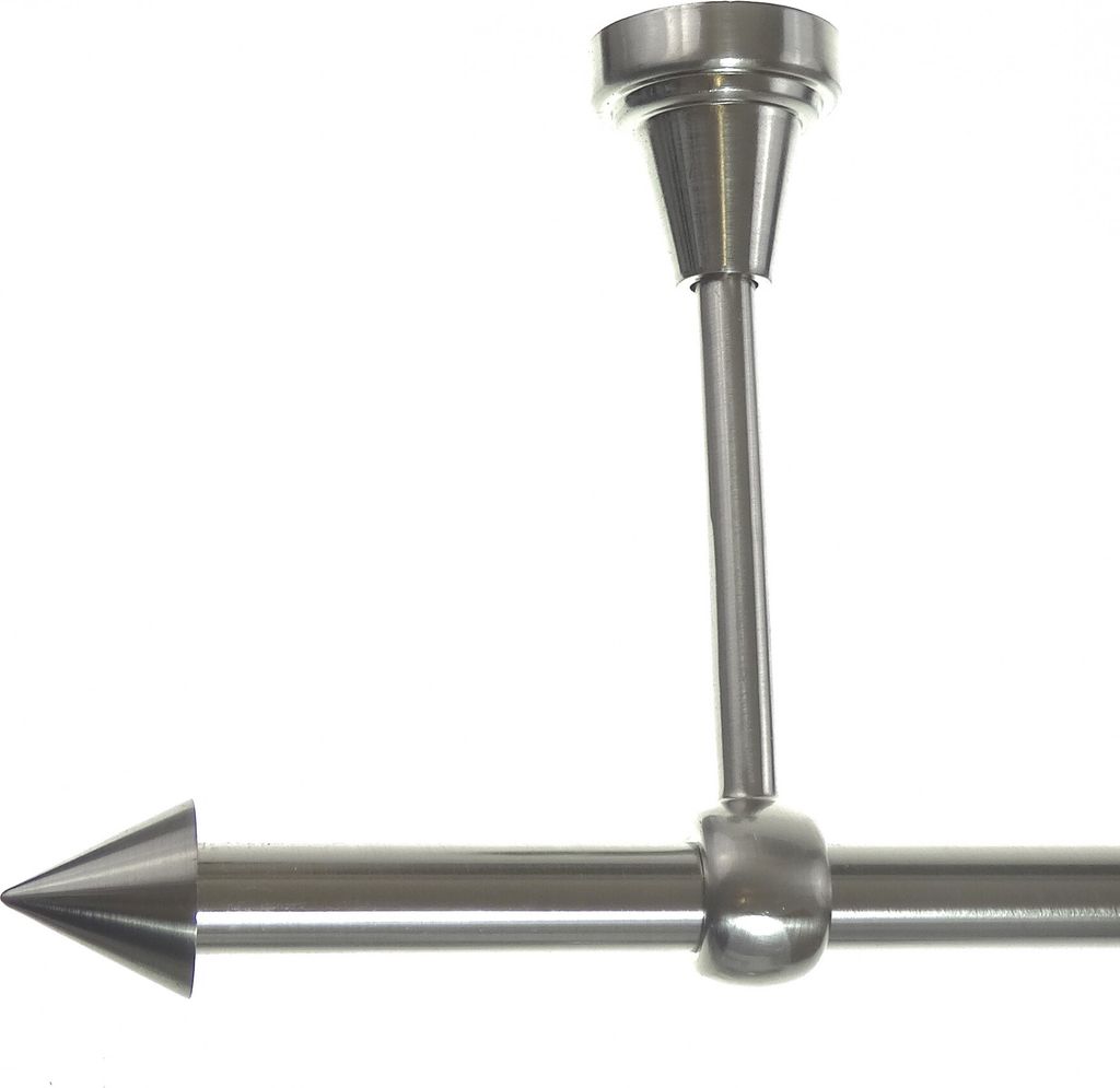 Gardinenstange Set Edelstahl Look Metall Ø 16mm zur Deckenträger 1-lauf Spitze, Länge wählbar D14 E29