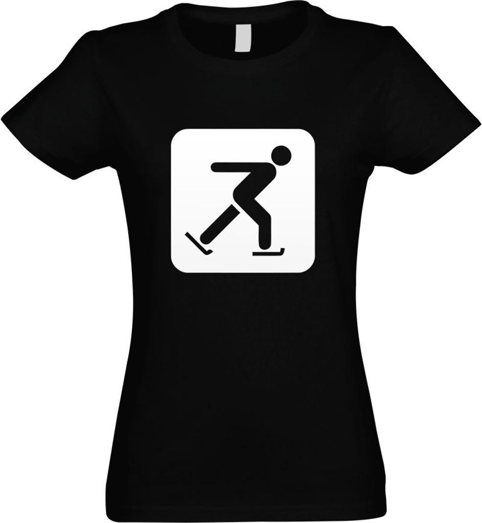 Kiwistar - T-Shirt tailliert - Damen - schwarz - Schlittschuhlaufen Piktogramme - mit Motiv Bedruckt - Funshirt Design - Sport - Freizeit - Damen - S