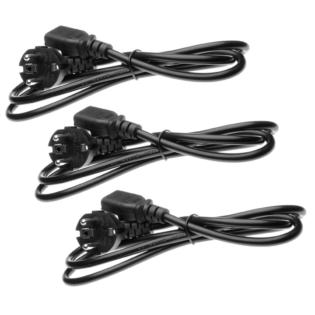 vhbw 3x Netzkabel Schutzkontaktstecker für Kaltgeräte z.B. PC Monitor Computer Drucker Saugroboter - C13 Buchse, 1,2 m