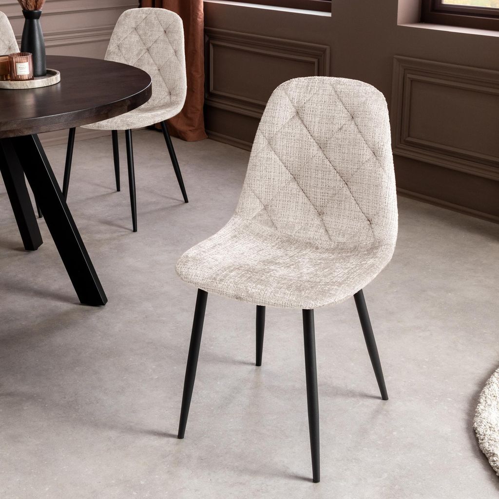 riess-ambiente Polsterstuhl GLAMM champagner beige schwarz Chenille Cremona Metallbeine Esszimmerstuhl