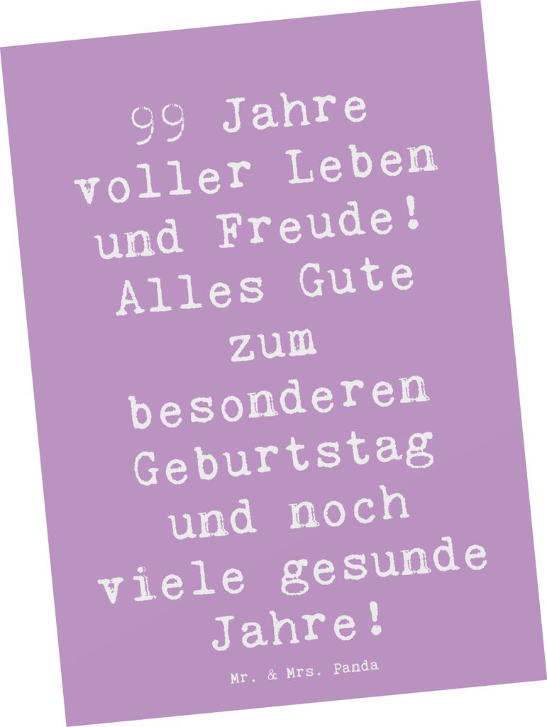 Mr. & Mrs. Panda Ansichtskarte Spruch 99. Geburtstag - Lavendeltraum - Geschenk, Happy Birthday, Feier, persönliche Karten, Kunstkarten, Handarbei...
