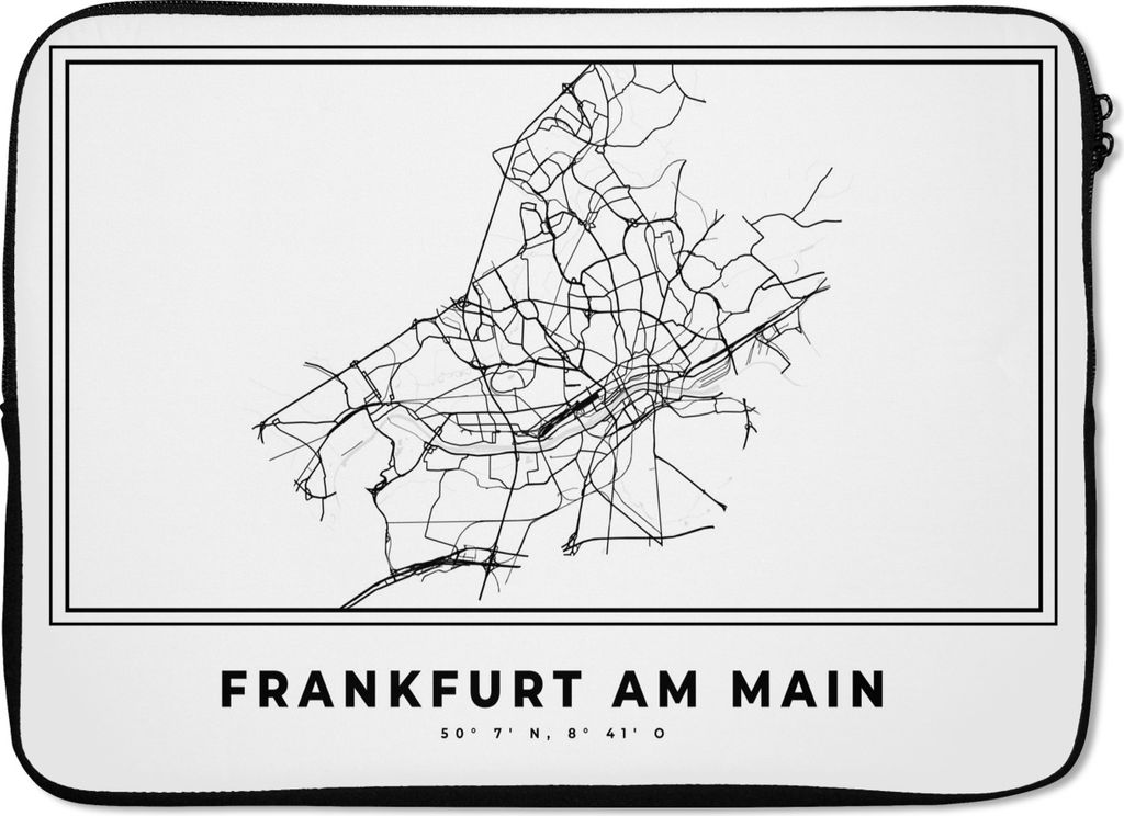 MuchoWow Laptop Hülle 13 Zoll Deutschland - Frankfurt am Main - Stadtplan - Karte - Schwarz-weiß - Karte Laptoptasche - Laptophülle - Sleeve -...