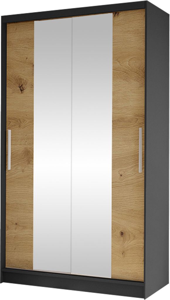 MIRJAN24 Schiebetürenschrank Costa II, Kleiderschrank, Stilvoll Schlafzimmer Garderobenschrank (Farbe: Schwarz / Artisan Eiche)