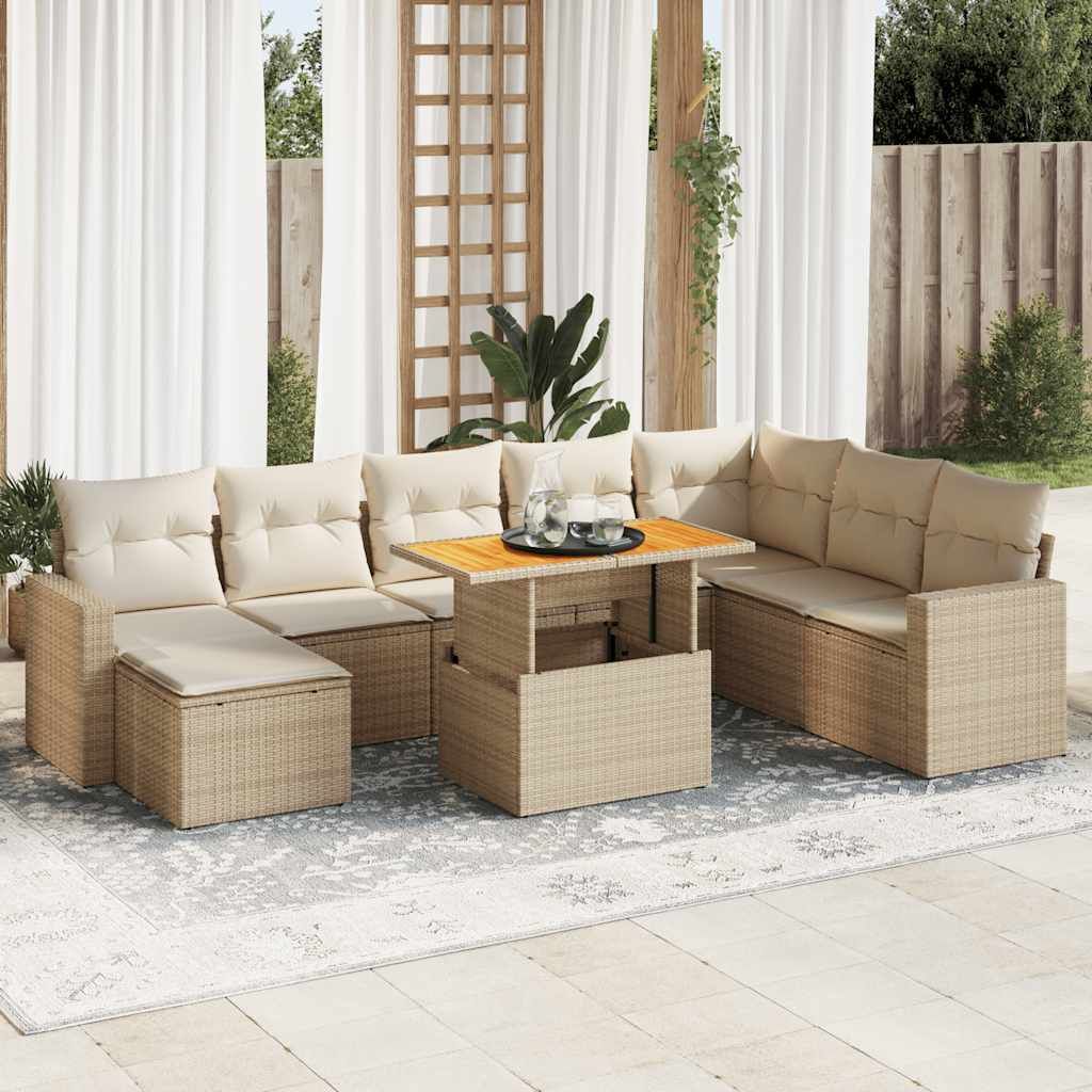 "2026 Promotion" 9-tlg. Garten-Sofagarnitur/Terrassenmöbel - mit Kissen - Beige Poly Rattan - Gartenmöbelset CC18245