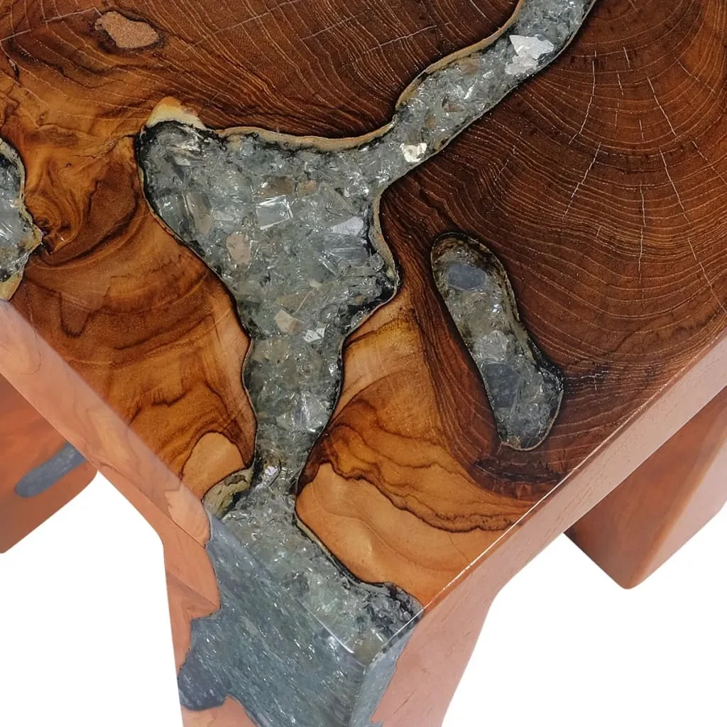 Tabouret en teck massif et résine - Solution déco unique et durable - 12