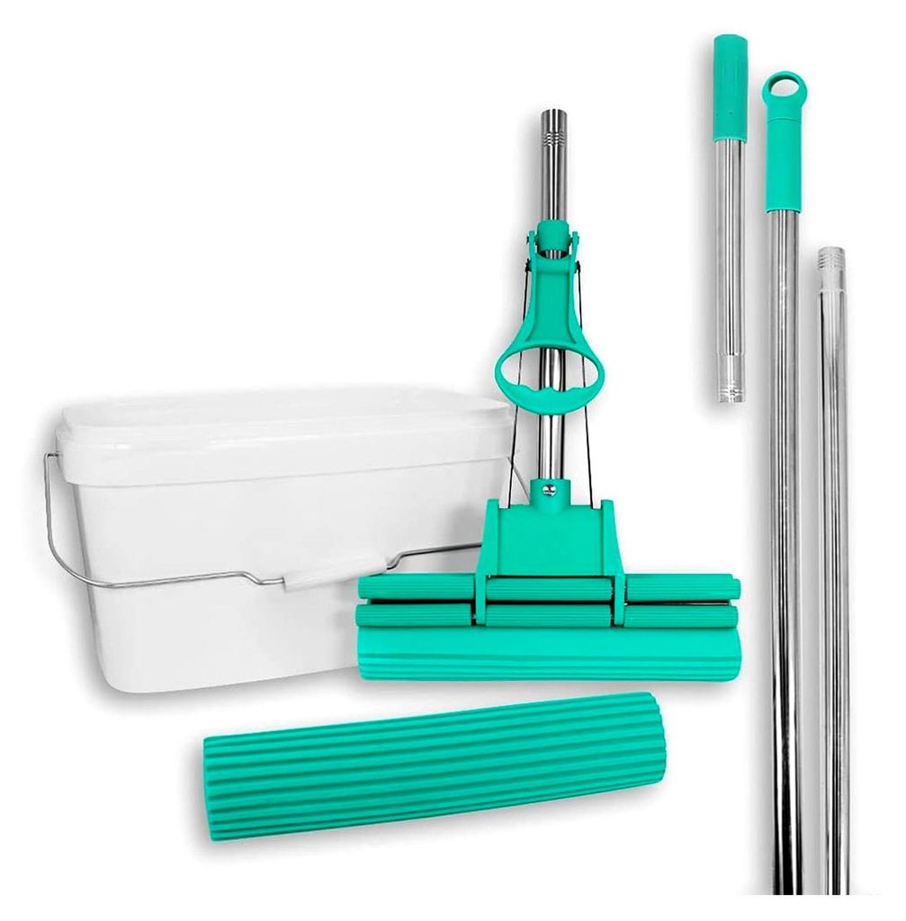 Wischmop Set, Wischmopp extrem saugstark + Ersatzschwamm + Verlängerungsstiel + Eimer, Bodenwischer, Wischer, Mop, Mopp, Bodenreiniger, Bodenmo...
