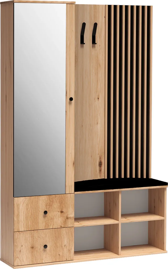 Vestiaire d'entrée CALI par Minio avec Miroir Chêne Artisan et Noir