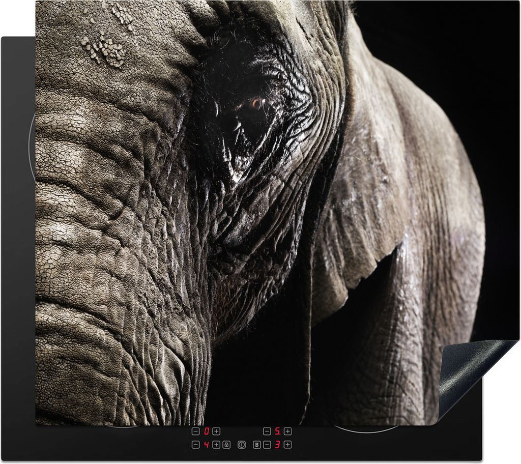 KitchenYeah Herdabdeckplatte Elefant - Tiere - Nahaufnahme - Schwarz , 60x52cm, Küche Deko, Glaskeramikkochfeld Herdabdeckung, Abdeckplatte fùr...