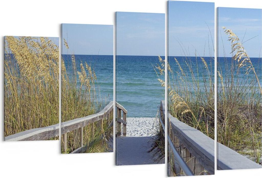 Bild auf Leinwand - Leinwandbild - 5 Teile - Strand Düne Strecke - 150x100cm - Wand Bild - Wanddeko - Wandbilder - Leinwanddruck - Bilder - Wandde...