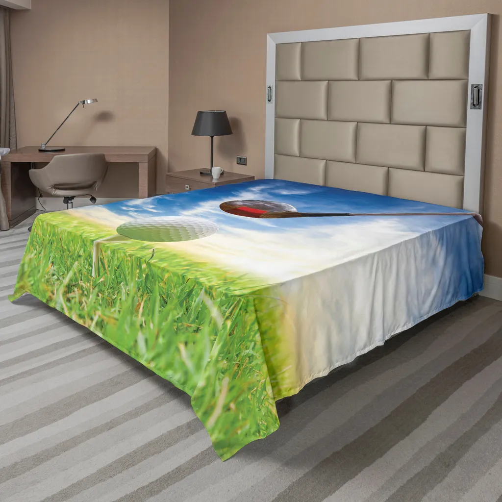 ABAKUHAUS Drap Plat Golf Club Lofter - 244 x 205 cm Coton Doux Vert Bleu