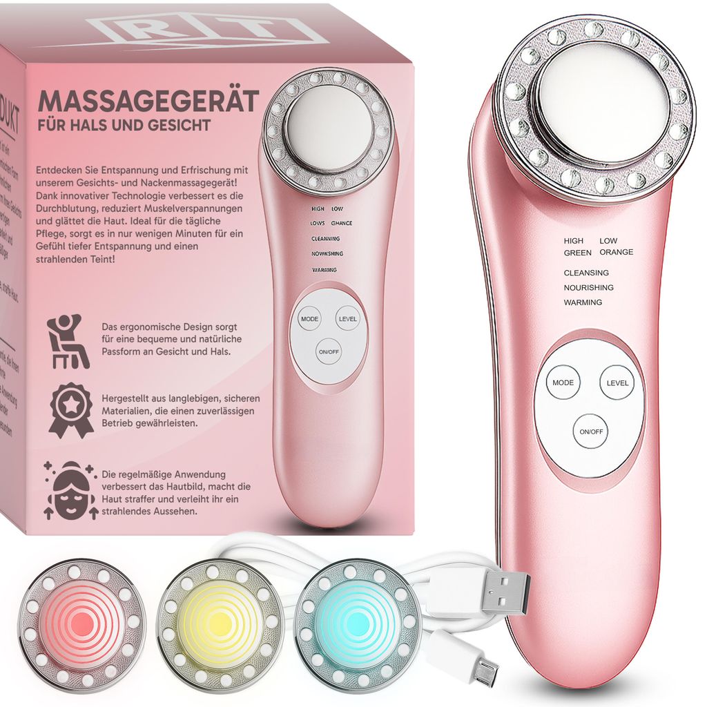 Gesichtsmassagegerät Elektrisches Anti-Aging-Gerät 3-in-1 Massagegerät mit Wärme & Vibration & LED-Lichttherapie, Gesichts Hautpflege Massager,...