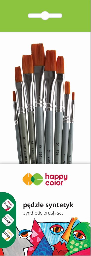 Satz synthetischer Flachpinsel 8 Stück Happy Color PB8 Nr. 6637