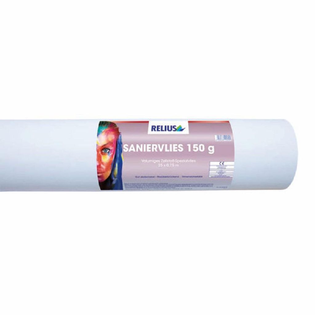 Relius Saniervlies Vlies Spezialvlies 150 g/qm 0,75 x 25 m - 18,75 qm - Innen universell einsetzbar. Risssanierung als Anstricharmierung