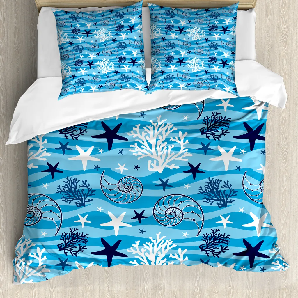 Set Copripiumino Matrimoniale Marino ABAKUHAUS - Antiacaro Blu e Bianco