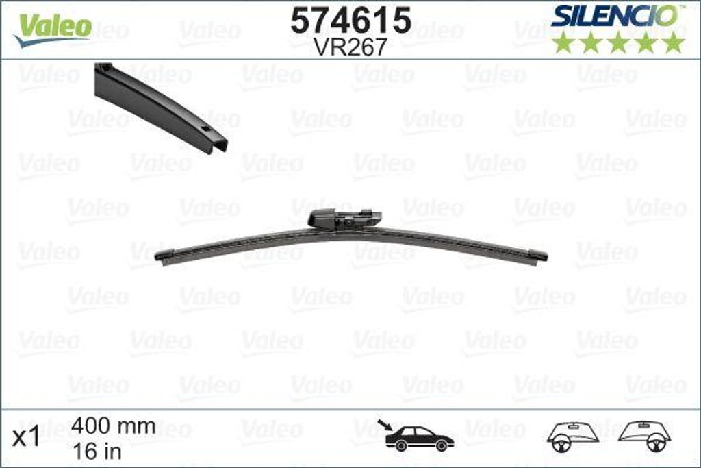 VALEO 574615 Heckscheibenwischerblatt OE 3T9955425 kompatibel mit Toledo, Fabia, Octavia, Rapid, Scala, Superb, Caddy, Crafter, Multivan VI, Carave...