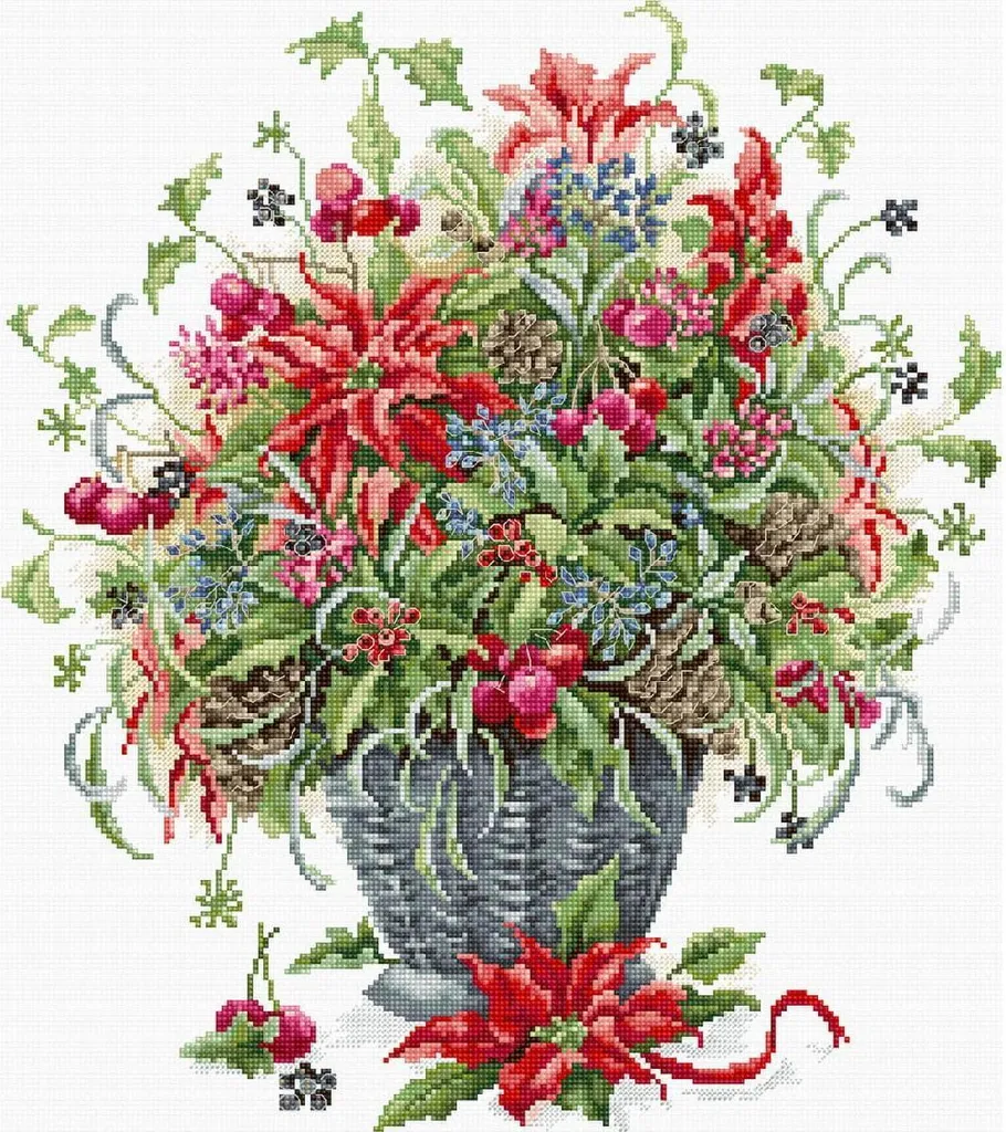 Kit broderie point de croix Luca-S Bouquet de décembre 30x34cm G552
