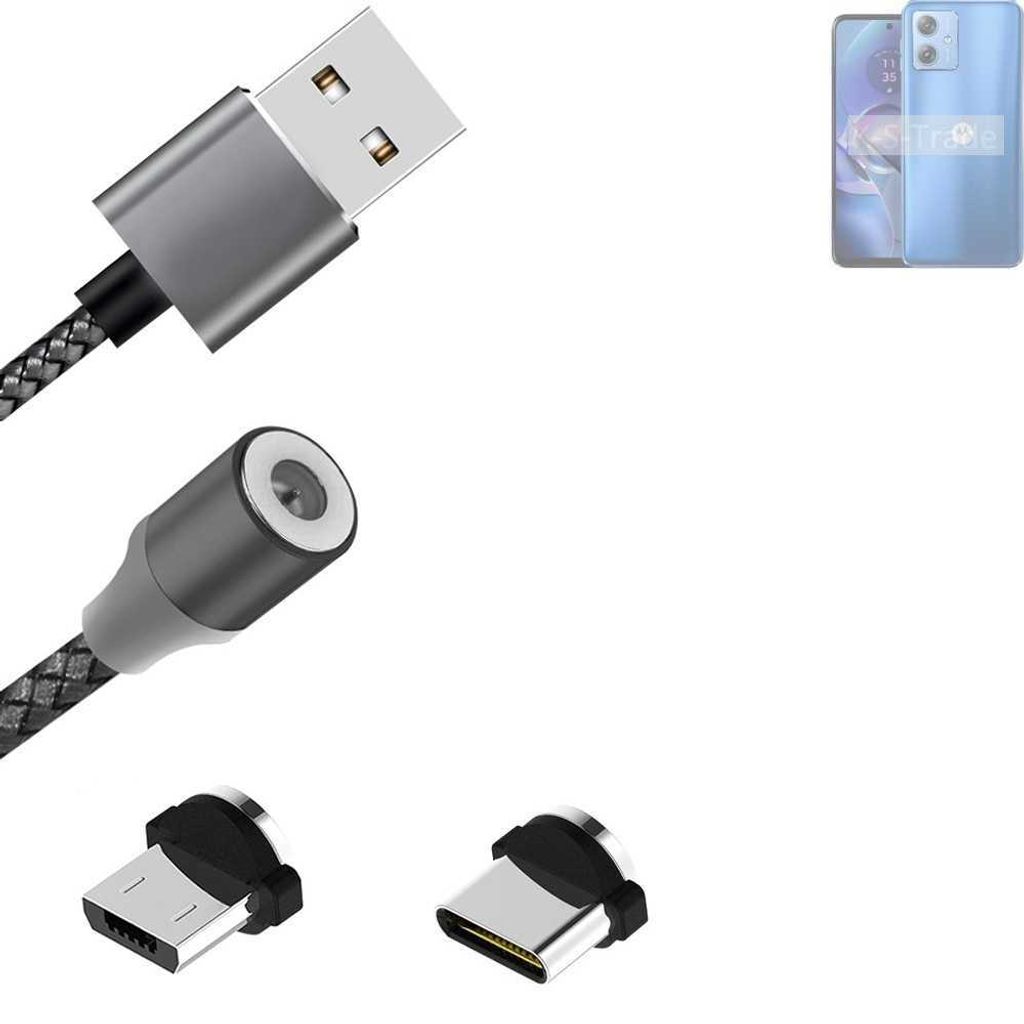 K-S-Trade Hochwertiges Magnet-Lade-kabel Sync-Kabel Daten-Kabel für Motorola Moto G54 5G XT-2343-1 mit USB-Typ-C-Anschluss und Micro-USB-Anschluss 2A