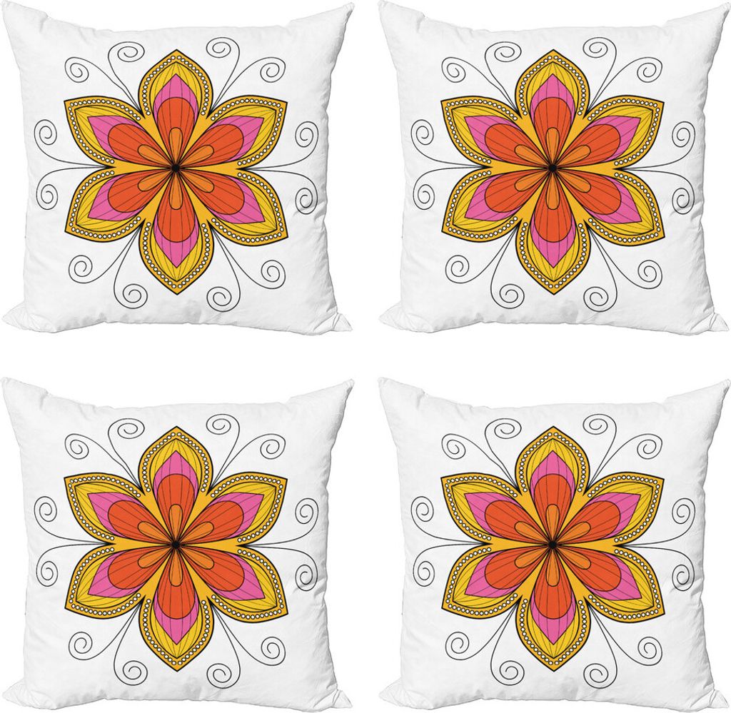 ABAKUHAUS Blumen-Mandala Kissenbezug Set (4 Stück), Blumen-Muster-Strudel, Moderner Doppelseitiger Digitaldruck, 45 cm x 45 cm, Mehrfarbig