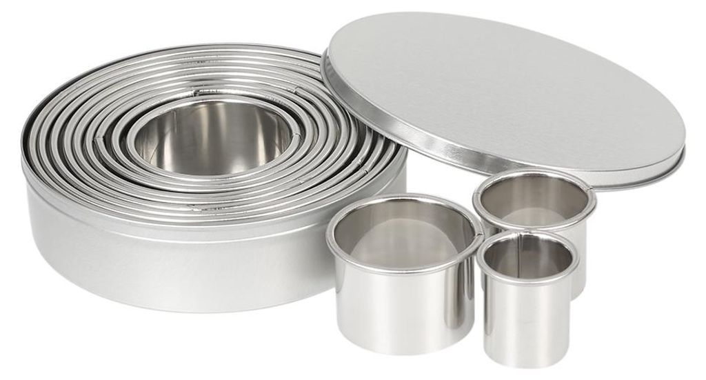 12pcs / set Multifunktions-Edelstahl-Kreis-Plaetzchen-Scherblock DIY Fondant-Kuchen-Dekoration-Form-Frucht-Schokoladen-Fraeser mit Aufbewahrungsbeh...