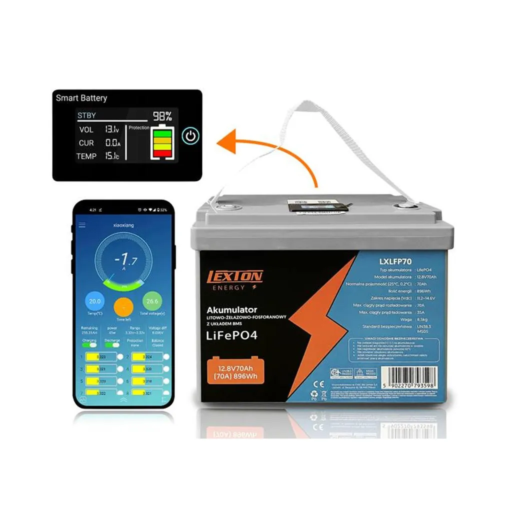 Batterie camping-car et solaire LiFePo4 12,8V 70Ah Lexton autonomie