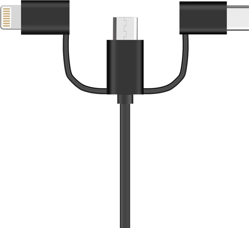 3 in 1 Kabel Micro USB + Typ C + Lightning 2A 1 M Schwarz