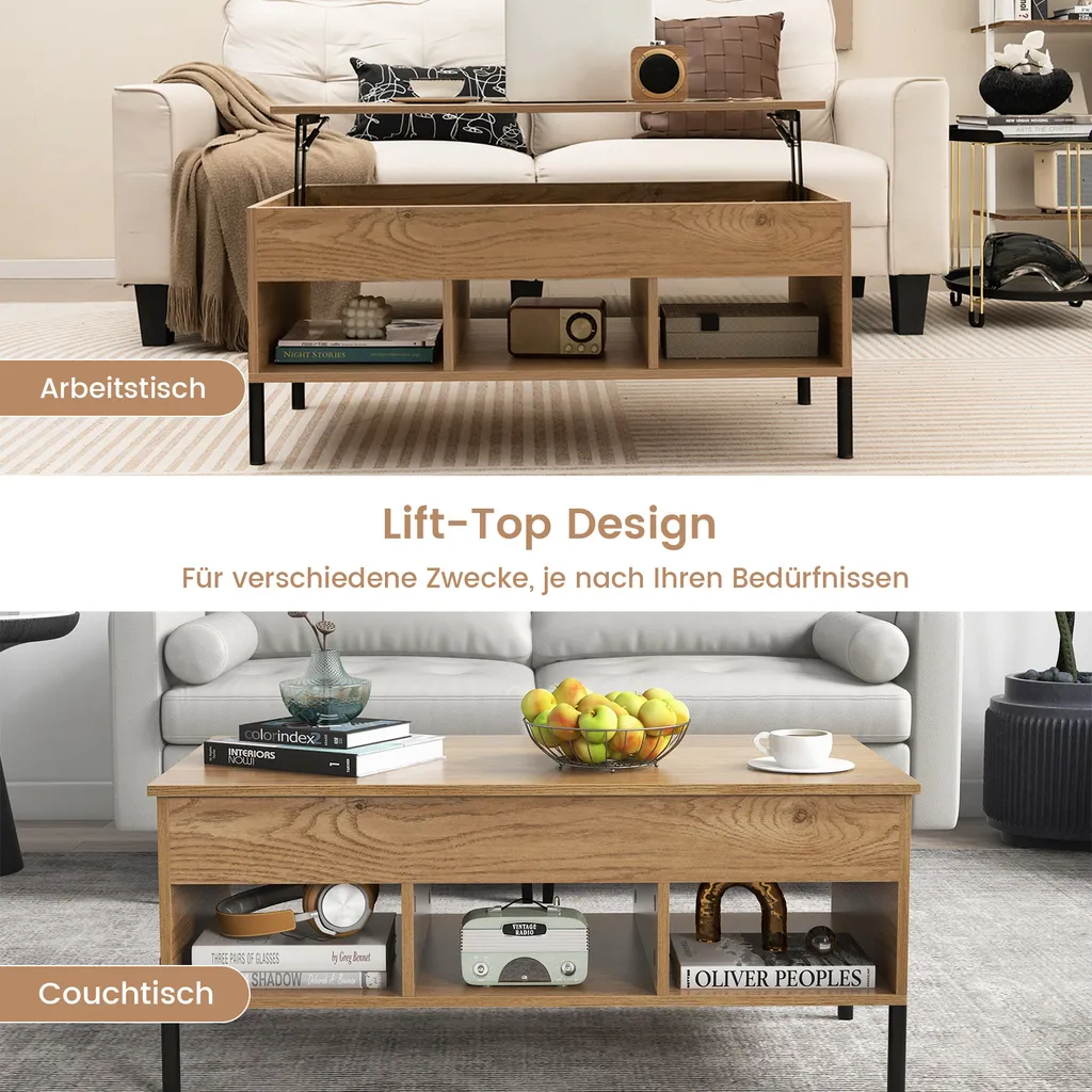 Table basse à plateau relevable et rangements ouverts style naturel - 3