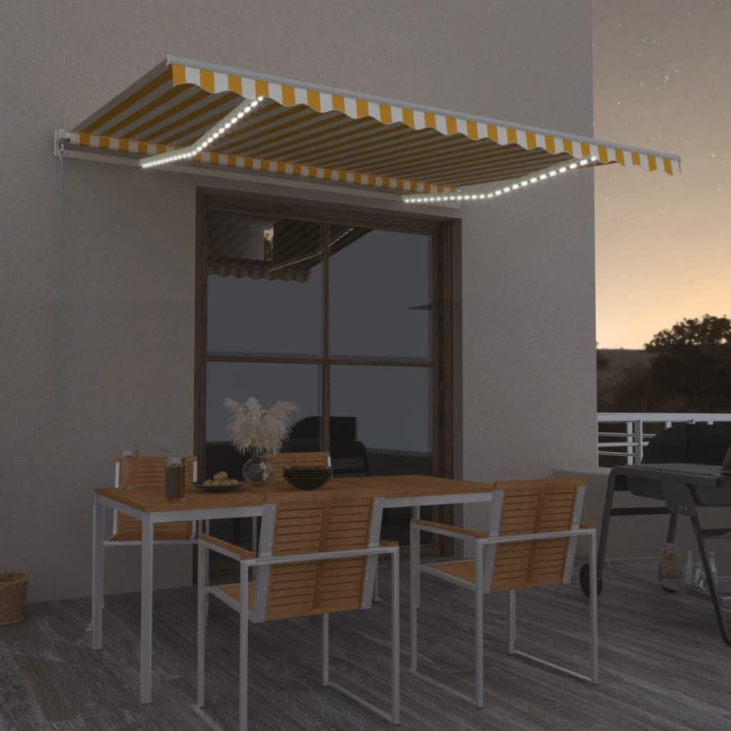 The Living Store Markise Manuell Einziehbar mit LED 450x350 cm Gelb und Weiß