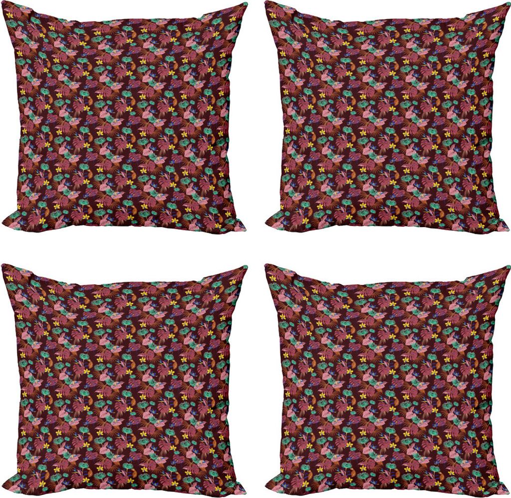 ABAKUHAUS Botanisch Kissenbezug Set (4 Stück), Flora Leafage, Moderner Doppelseitiger Digitaldruck, 60 cm x 60 cm, Mehrfarbig
