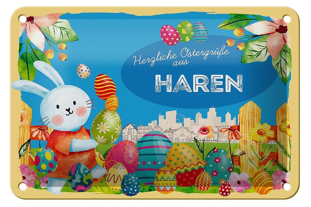 Blechschild Ostern Ostergrüße 18x12cm HAREN Geschenk Deko