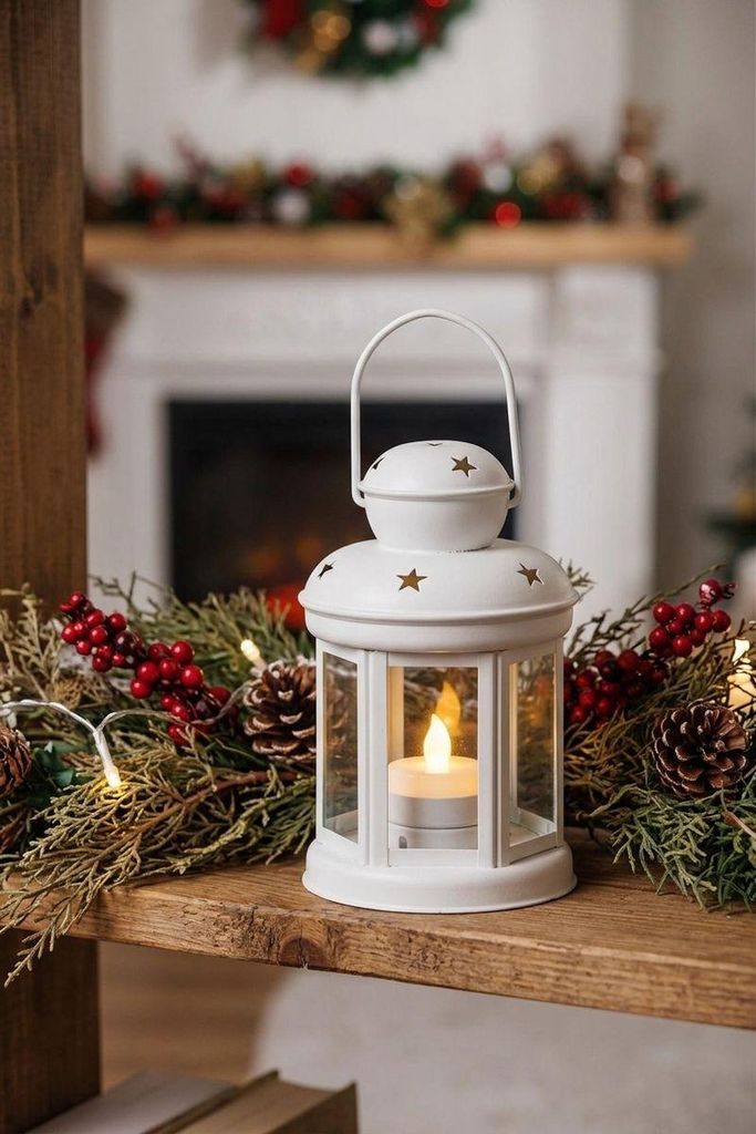 Laterne MagicHome Weihnachten, weiß, mit LED-Kerze Produktbild 
